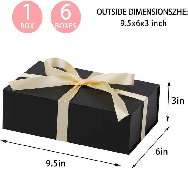 UoeRing 6 Pack Black Gift Box 9.5x6x3 inch Small Luxury Gift Box Bulk for Presents with Magnetic Lid Collapsible,Birthday,Groomsman,Contains Card, Ribbon, Tissue Paper,Shredded Paper Fille - Image 2
